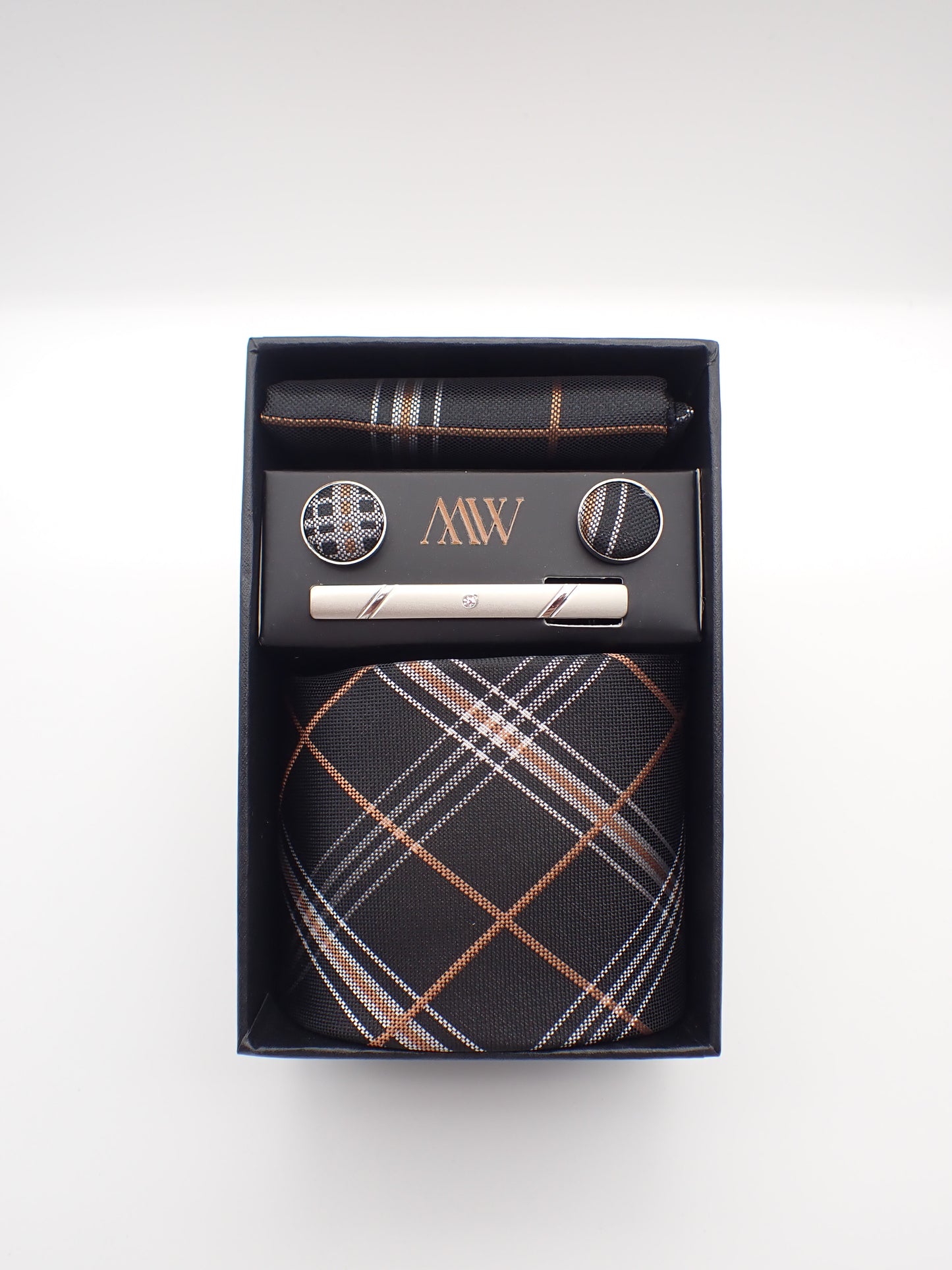 Tartan Plaid Pattern Tie Set / Pocket Square Tie Bowtie Cufflinks Set / Wedding Tie /Tie Clips/ Gift for him Mens anniversary Groomsmen Gift