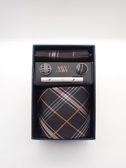 Tartan Plaid Pattern Tie Set / Pocket Square Tie Bowtie Cufflinks Set / Wedding Tie /Tie Clips/ Gift for him Mens anniversary Groomsmen Gift