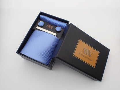 Square Pattern Sky Blue Tie Set / Pocket Square Tie Bowtie Cufflinks Set/Wedding Tie/Tie Clips/ Gift for him Mens anniversary Groomsmen Gift