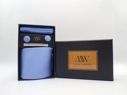 Square Pattern Sky Blue Tie Set / Pocket Square Tie Bowtie Cufflinks Set/Wedding Tie/Tie Clips/ Gift for him Mens anniversary Groomsmen Gift