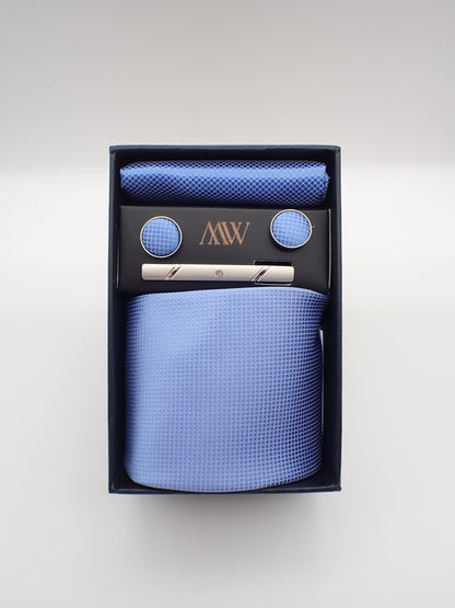 Square Pattern Sky Blue Tie Set / Pocket Square Tie Bowtie Cufflinks Set/Wedding Tie/Tie Clips/ Gift for him Mens anniversary Groomsmen Gift