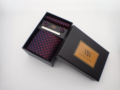 Wine Red Necktie Set / Pocket Square Tie Bowtie Cufflinks Set / Wedding Tie / Tie Clips / Gift for him Mens Groomsmen Gift