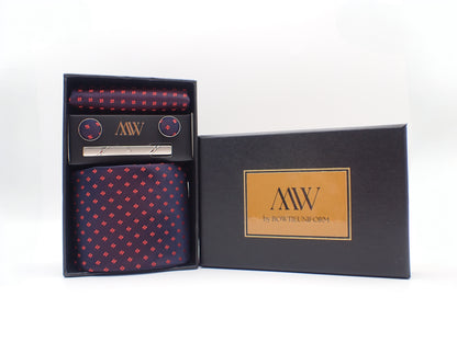 Wine Red Necktie Set / Pocket Square Tie Bowtie Cufflinks Set / Wedding Tie / Tie Clips / Gift for him Mens Groomsmen Gift