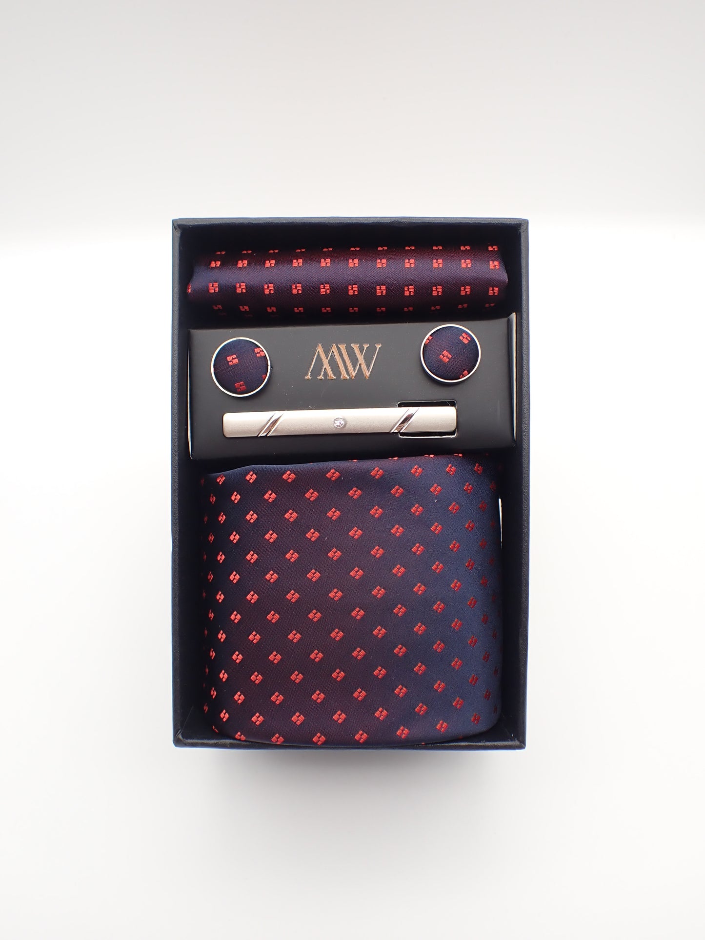 Wine Red Necktie Set / Pocket Square Tie Bowtie Cufflinks Set / Wedding Tie / Tie Clips / Gift for him Mens Groomsmen Gift