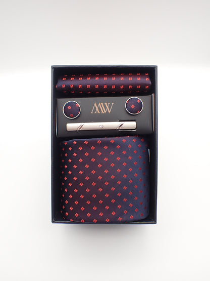 Wine Red Necktie Set / Pocket Square Tie Bowtie Cufflinks Set / Wedding Tie / Tie Clips / Gift for him Mens Groomsmen Gift
