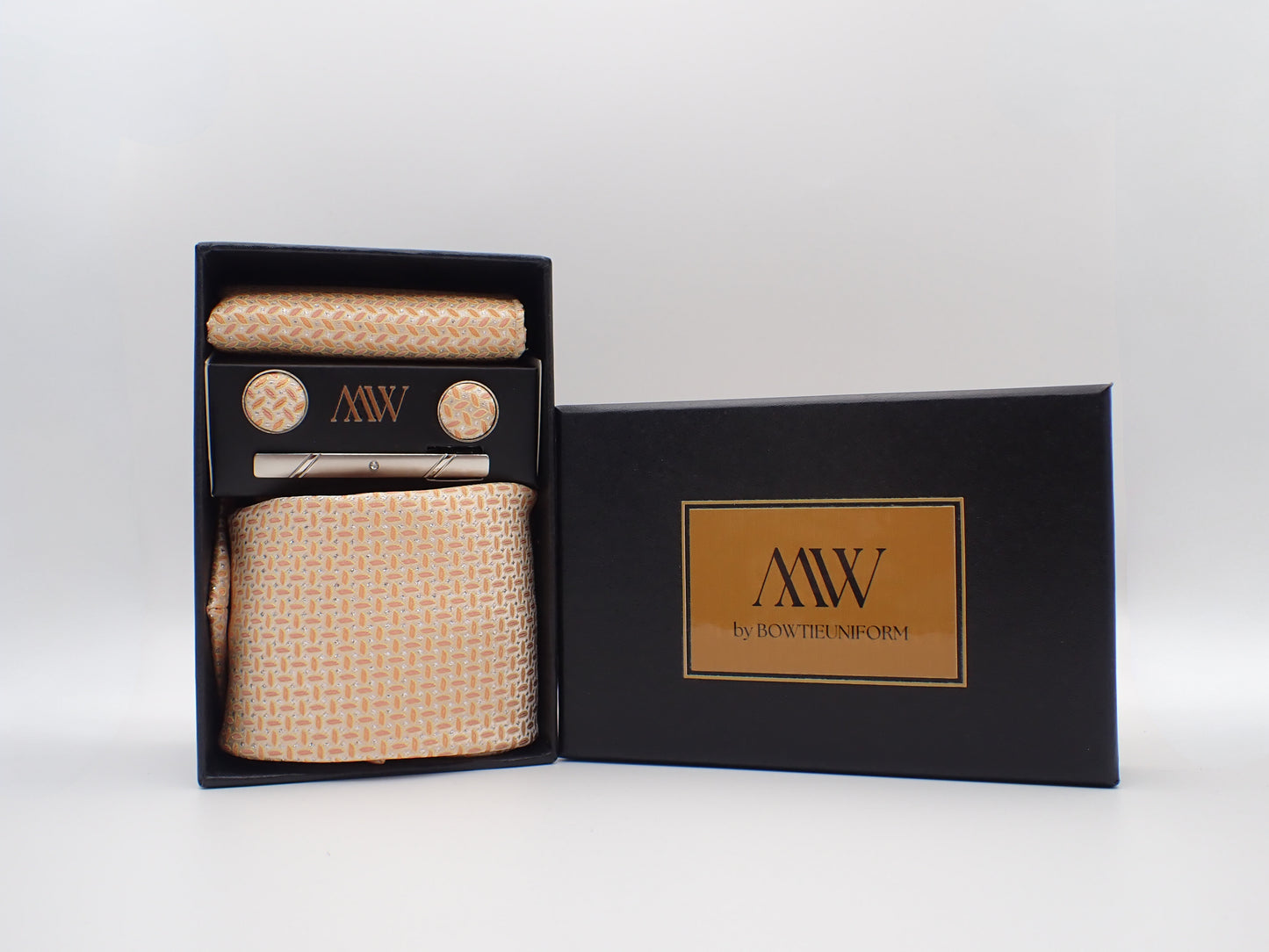 Light Orange Tie Set / Pocket Square Tie Bowtie Cufflinks Set / Wedding Tie / Tie Clips / Gift for him Mens Groomsmen Gift