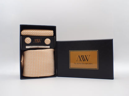 Light Orange Tie Set / Pocket Square Tie Bowtie Cufflinks Set / Wedding Tie / Tie Clips / Gift for him Mens Groomsmen Gift