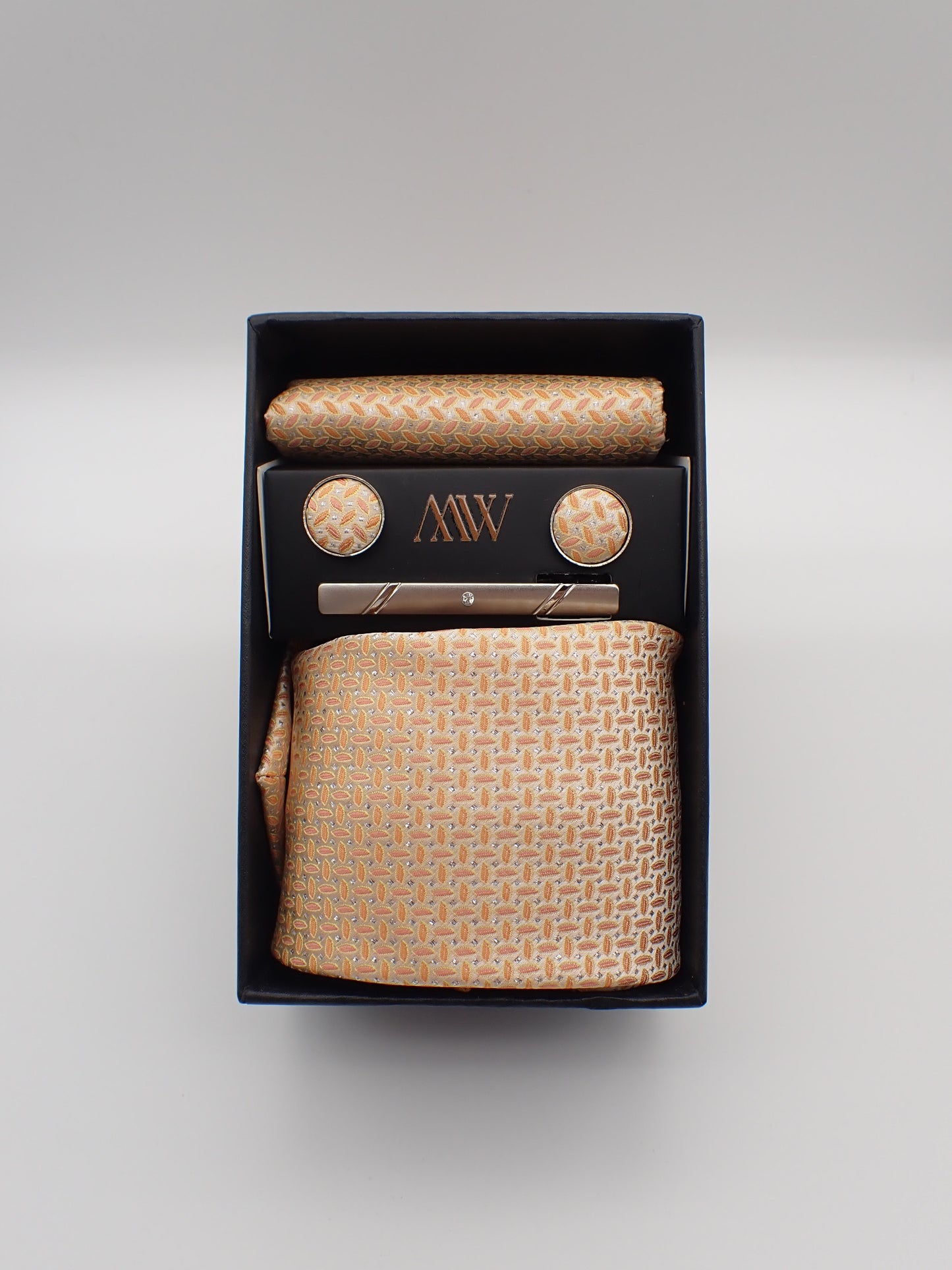 Light Orange Tie Set / Pocket Square Tie Bowtie Cufflinks Set / Wedding Tie / Tie Clips / Gift for him Mens Groomsmen Gift