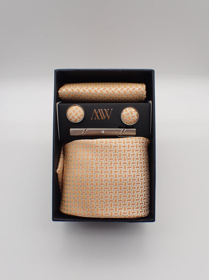 Light Orange Tie Set / Pocket Square Tie Bowtie Cufflinks Set / Wedding Tie / Tie Clips / Gift for him Mens Groomsmen Gift