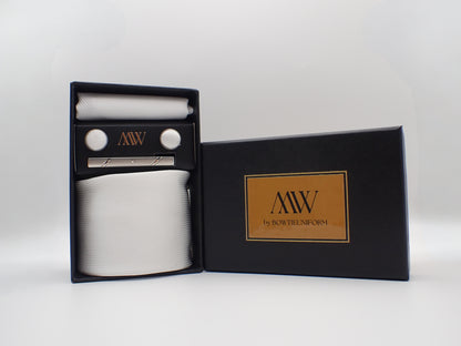 White Square Pattern Tie Set / Pocket Square Tie Bowtie Cufflinks Set / Wedding Tie / Tie Clips / Gift for him Mens Groomsmen Gift