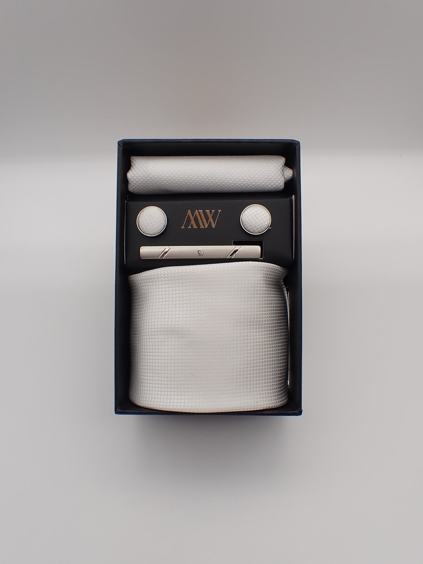 White Square Pattern Tie Set / Pocket Square Tie Bowtie Cufflinks Set / Wedding Tie / Tie Clips / Gift for him Mens Groomsmen Gift