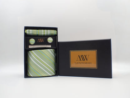 Sage Green Stripe Pattern Tie Set / Pocket Square Tie Bowtie Cufflinks Set / Wedding Tie / Tie Clips / Gift for him Mens Groomsmen Gift
