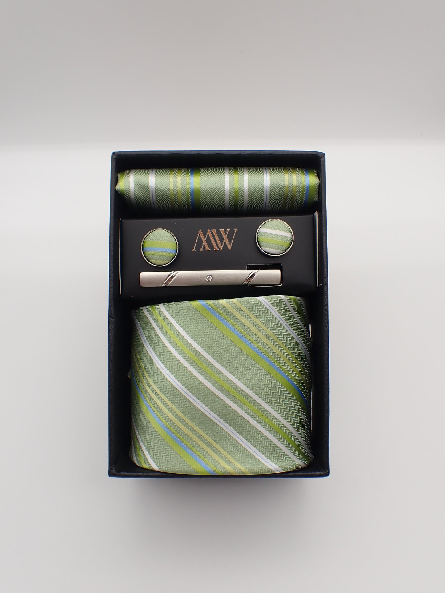 Sage Green Stripe Pattern Tie Set / Pocket Square Tie Bowtie Cufflinks Set / Wedding Tie / Tie Clips / Gift for him Mens Groomsmen Gift