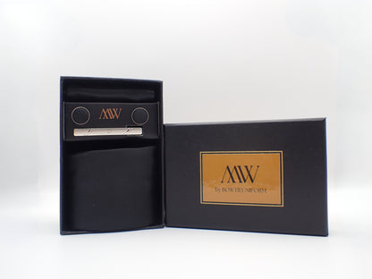 Black Tie Set Premium Necktie and Clip / Pocket Square Tie Bowtie Cufflinks Set / Wedding Tie / Tie Clips / Gift for him Mens Groomsmen Gift