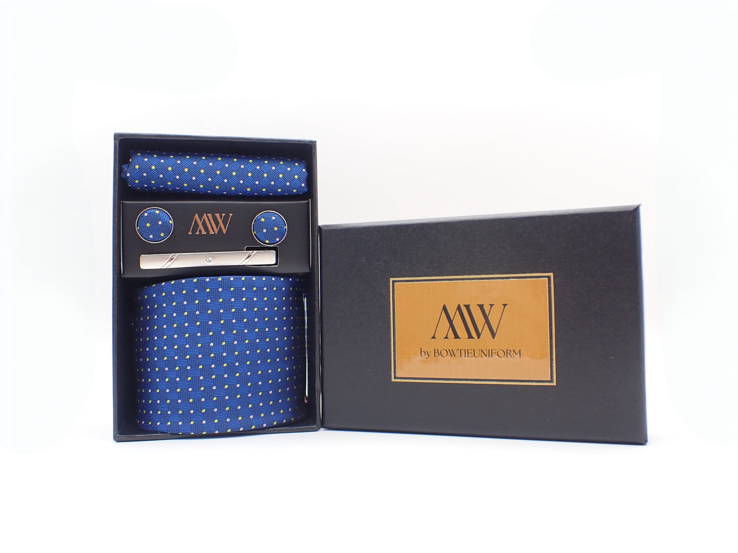 Royal Blue Dot Pattern Necktie Set / Pocket Square Tie Bowtie Cufflinks Set / Wedding Tie / Tie Clips / Gift for him Mens Groomsmen Gift