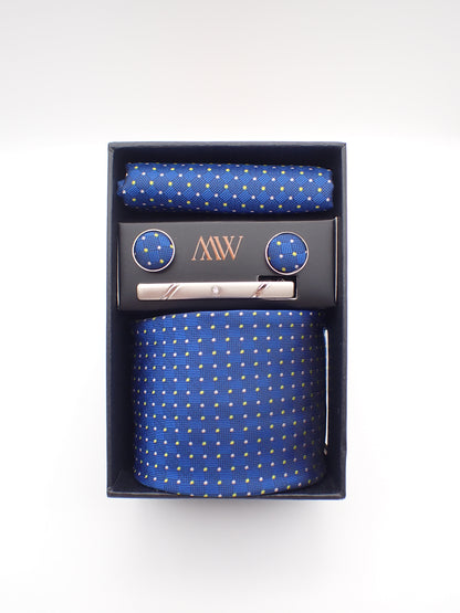 Royal Blue Dot Pattern Necktie Set / Pocket Square Tie Bowtie Cufflinks Set / Wedding Tie / Tie Clips / Gift for him Mens Groomsmen Gift