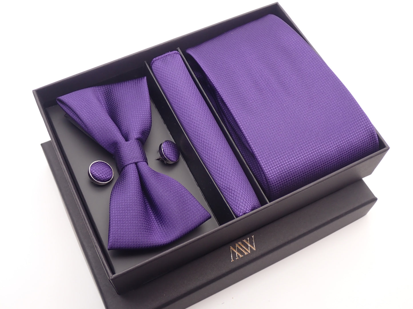 Solid Purple Square Pattern Necktie Set / Pocket Square Tie Bowtie Cufflinks Set / Wedding Tie / Tie Clips / Gift for him Mens Groomsmen