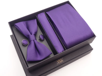 Solid Purple Square Pattern Necktie Set / Pocket Square Tie Bowtie Cufflinks Set / Wedding Tie / Tie Clips / Gift for him Mens Groomsmen