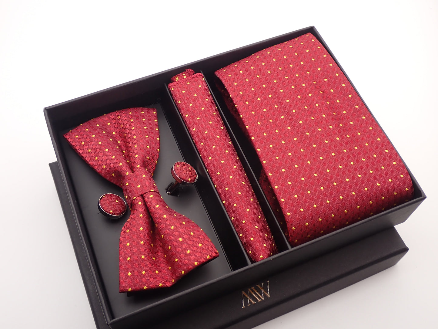 Solid Red Galaxy Space Necktie Set / Pocket Square Tie Bowtie Cufflinks Set / Wedding Tie / Tie Clips / Gift for him Mens Groomsmen Gift