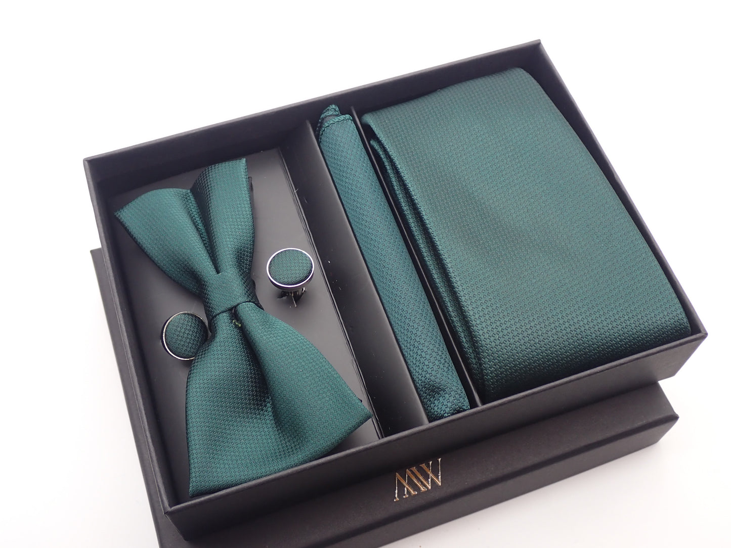 Green Square Pattern Tie Set / Pocket Square, Bowtie, Tie Clip, Cufflinks / Gift for Him / Wedding Groomsmen Gift / Men's Present