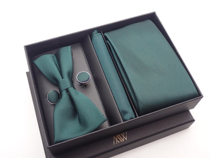 Green Square Pattern Tie Set / Pocket Square, Bowtie, Tie Clip, Cufflinks / Gift for Him / Wedding Groomsmen Gift / Men's Present