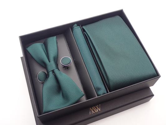 Green Square Pattern Tie Set / Pocket Square, Bowtie, Tie Clip, Cufflinks / Gift for Him / Wedding Groomsmen Gift / Men's Present