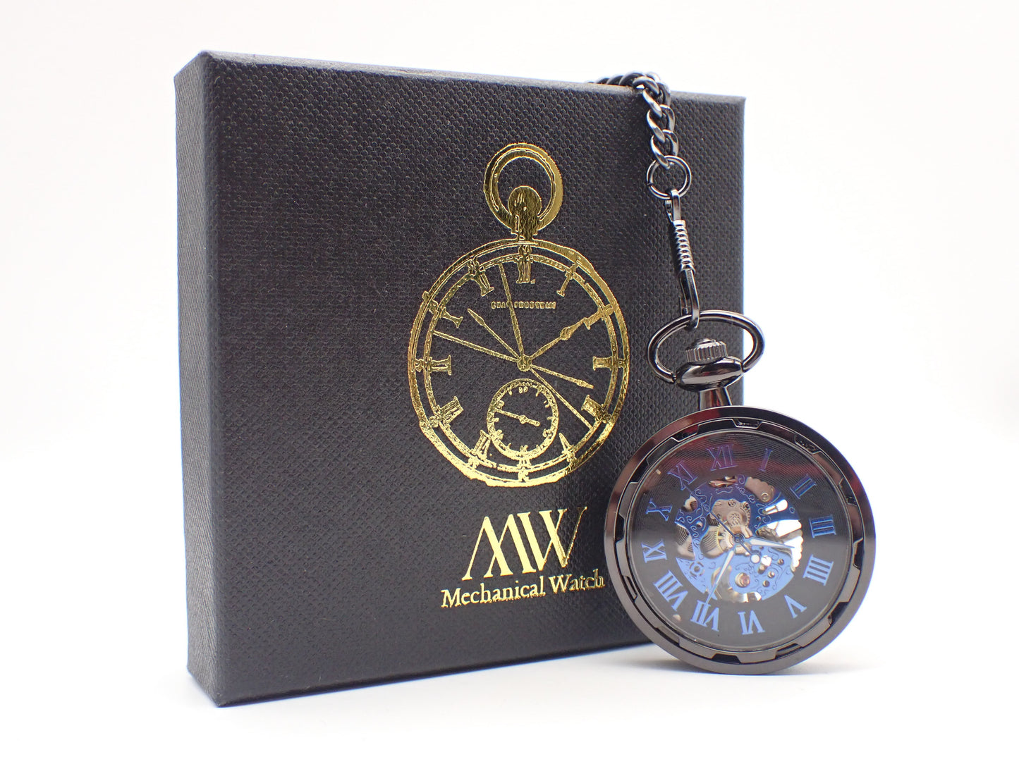 Pocket Watch Mechanical Skeleton, Antique Bronze Black Gold | Groomsmen Gift