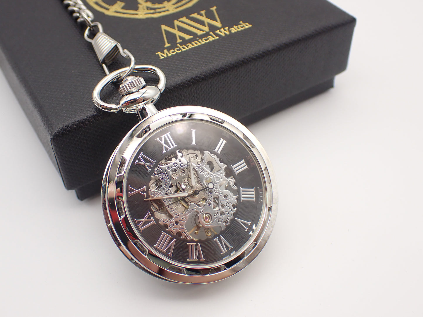 Pocket Watch Mechanical Skeleton, Antique Black with Gold | Groomsmen Gift