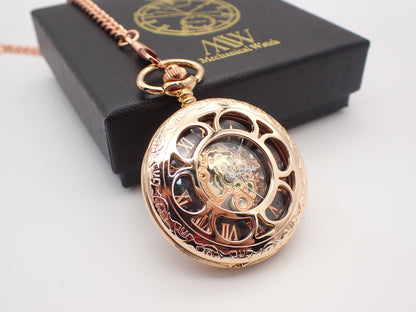 Personalized Gunmetal & Electric Blue Skeleton Mechanical Pocket Watch | Industrial Open Face | Unique Groomsmen Gift