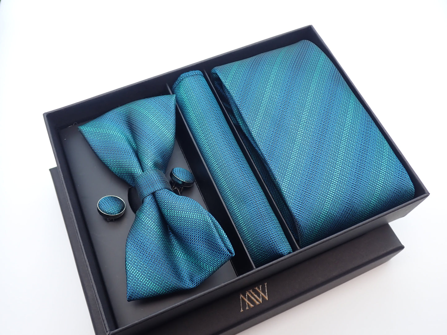 Navy Green Gradient Stripe Necktie Set / Pocket Square Tie Bowtie Cufflinks Set / Wedding Tie / Tie Clips / Gift for him Mens Groomsmen Gift