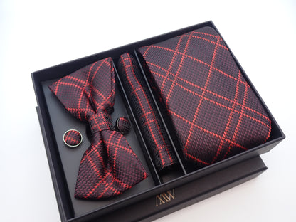 Scottish Tartan Pattern Tie Set / Pocket Square Tie Bowtie Cufflinks Set / Wedding Tie / Tie Clips / Gift for him Mens Groomsmen Gift