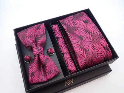 Cadbury Purple Floral Pattern Tie Set / Pocket Square, Bowtie, Tie Clip, Cufflinks / Gift for Him / Wedding Groomsmen Gift / Men Present Box