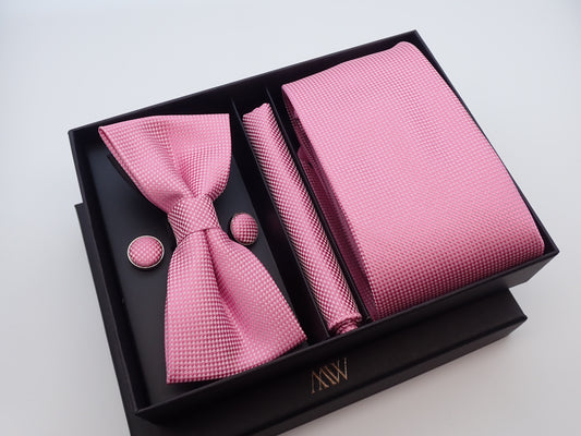 Light Pink Bowtie Set for Groom/ Name Card Pocket Square Tie Bowtie Cufflinks Set / Wedding Tie / Tie Clips / Gift for Best Men