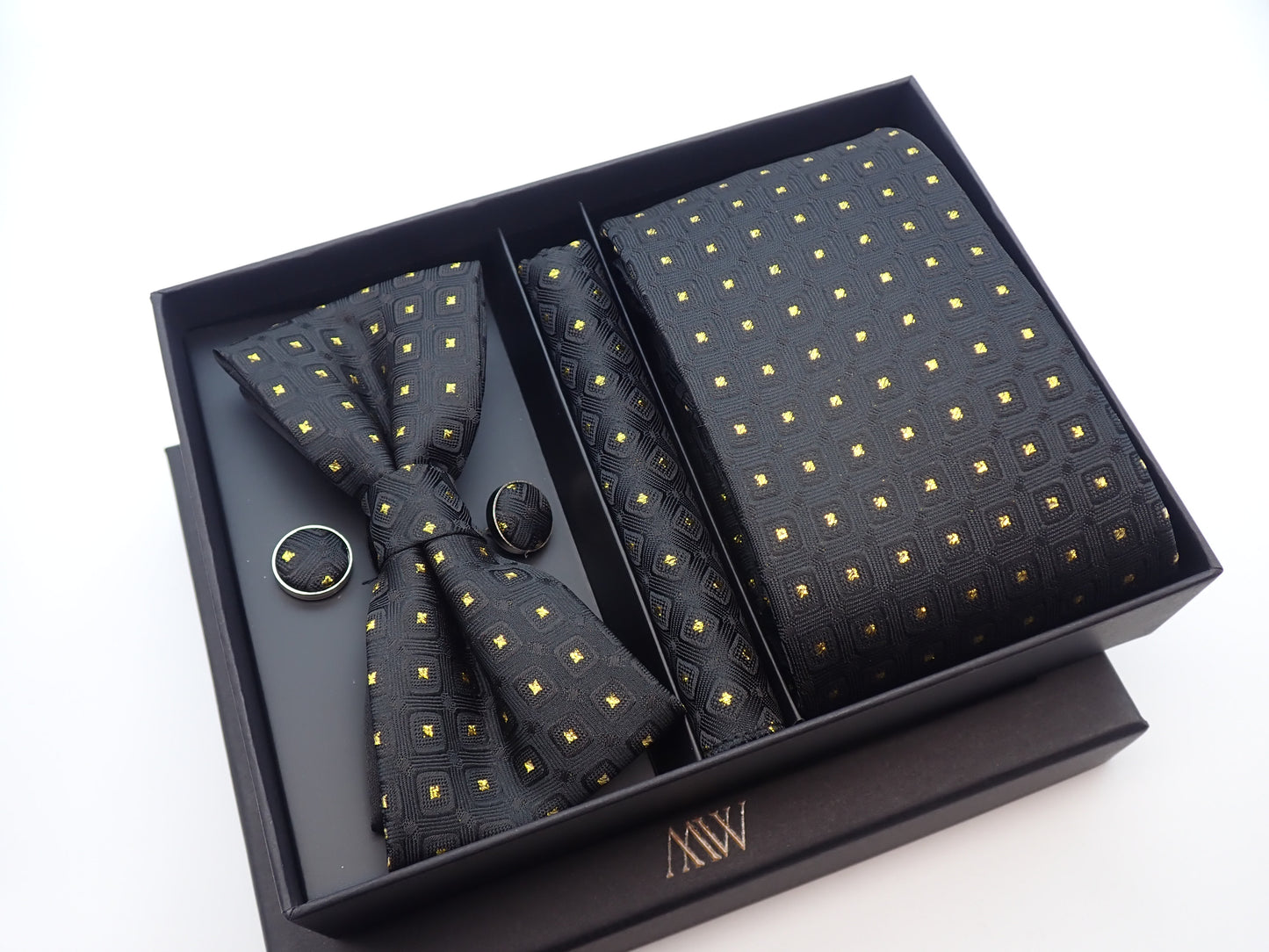 Black Cat Necktie Pocket Square Set /  Tie Bowtie Cufflinks Set / Wedding Tie /Tie Clips/ Gift for him / Mens anniversary Groomsmen Gift