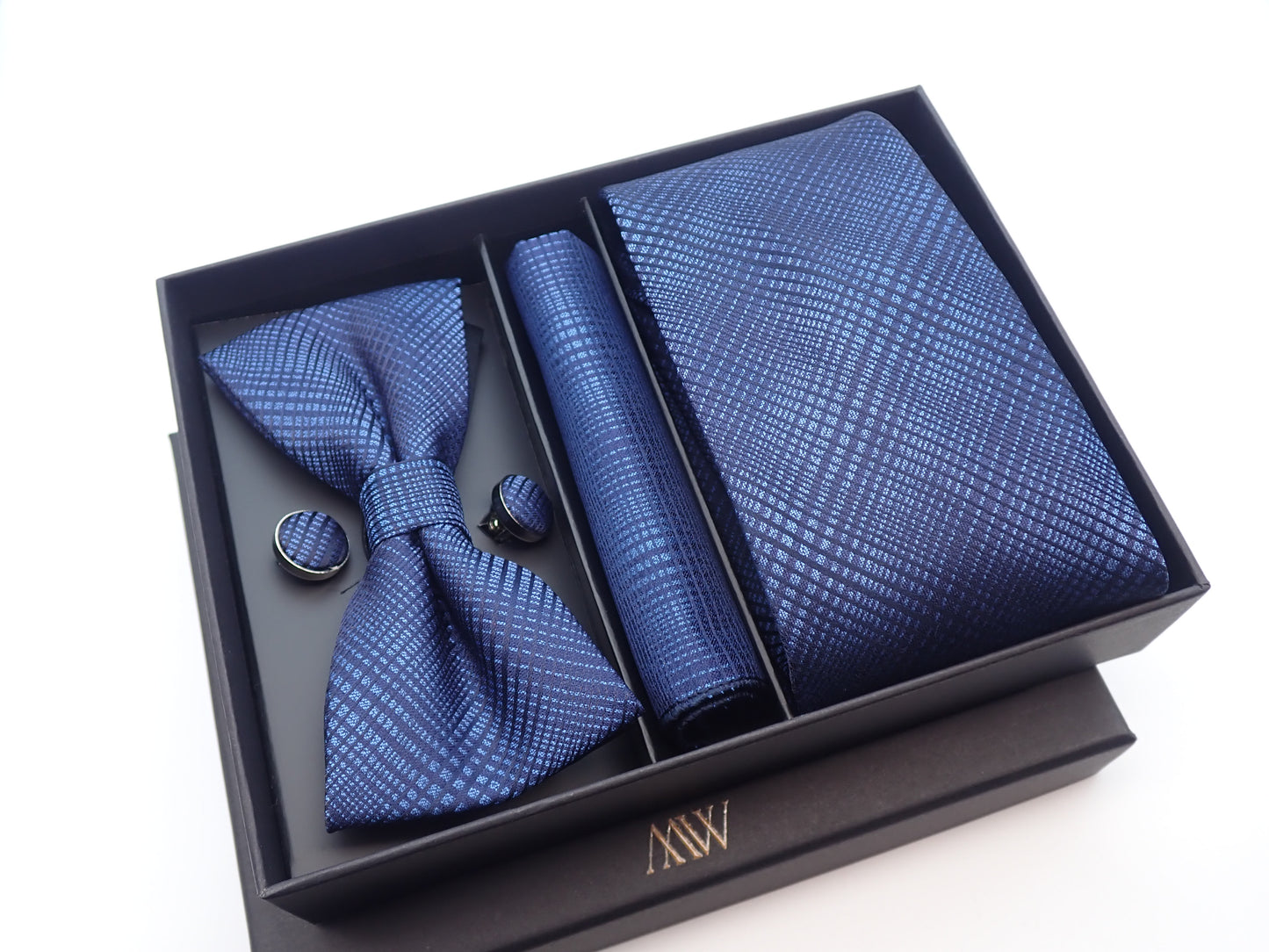 Ocean Blue Plaid Stripe Necktie Set / Pocket Square Tie Bowtie Cufflinks Set / Wedding Tie / Tie Clips / Gift for him Mens Groomsmen Gift