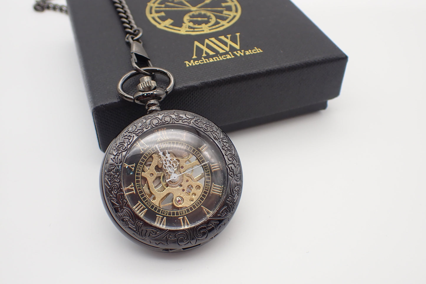 Personalized Engraved Gunmetal & Blue Skeleton Mechanical Pocket Watch | Vintage Meets Industrial | Unique Groomsmen Gift