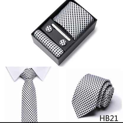 Black and White Square Pattern Tie Set / Pocket Square, Bowtie, Tie Clip, Cufflinks / Gift for Him / Wedding Groomsmen Gift / Men Gift Box