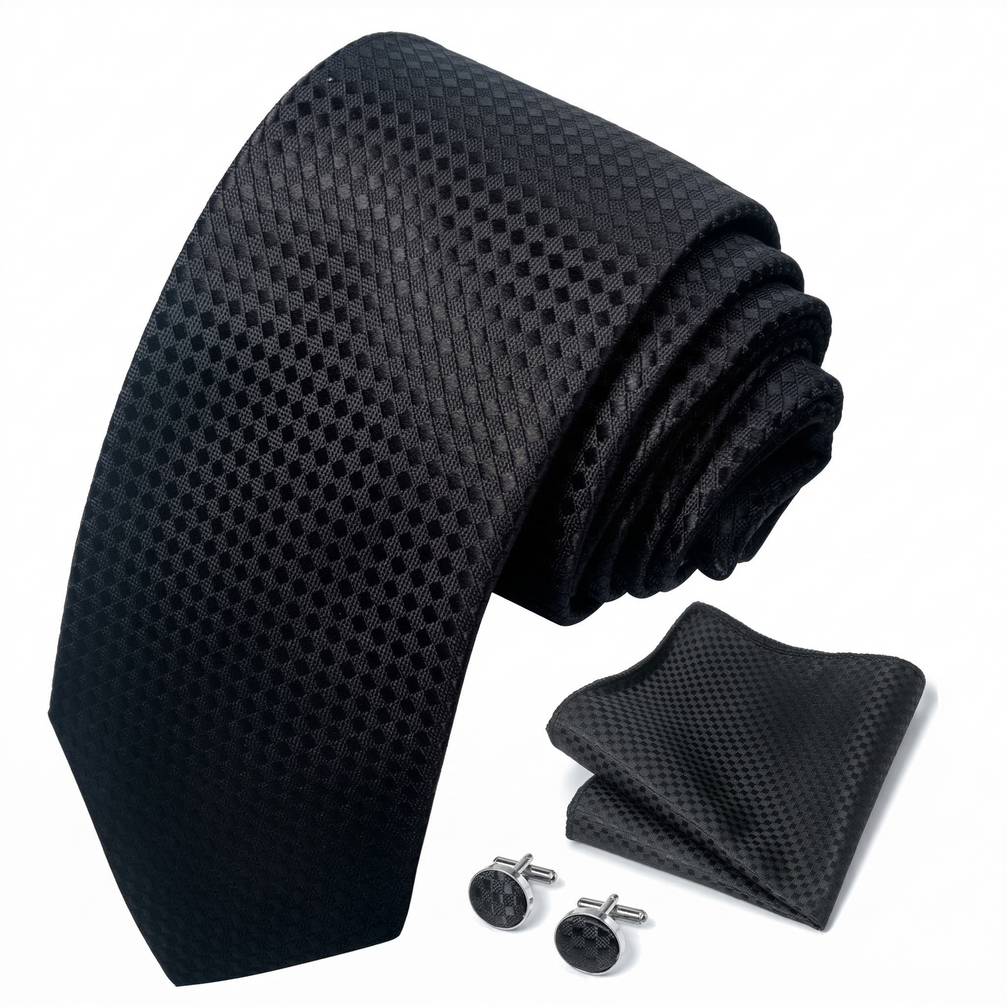 Classic Black Textured Geometric Formal Tie