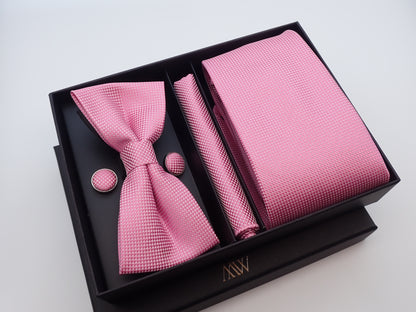 Soft blush pink necktie with a fine ditsy floral garden pattern, a sweet and stylish accessory for grooms.
