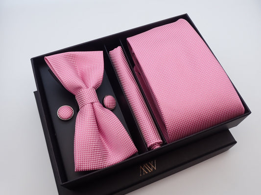 Soft blush pink necktie with a fine ditsy floral garden pattern, a sweet and stylish accessory for grooms.
