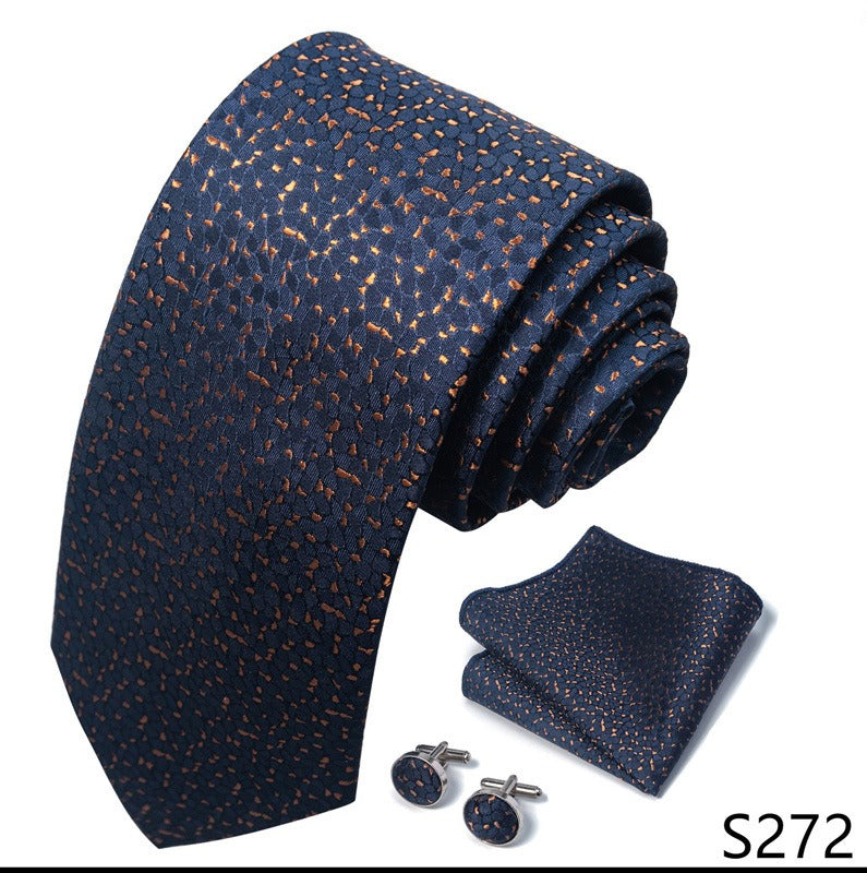 Navy Blue with Gold Leaf Pattern Tie Set / Pocket Square, Bowtie, Tie Clip, Cufflinks / Gift for Him / Wedding Groomsmen Gift / Men's Present