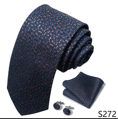 Navy Blue with Gold Leaf Pattern Tie Set / Pocket Square, Bowtie, Tie Clip, Cufflinks / Gift for Him / Wedding Groomsmen Gift / Men's Present