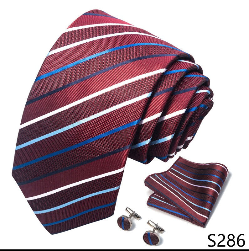 Red Wine Stripe Necktie Set / Pocket Square Tie Bowtie Cufflinks Set / Wedding Tie / Tie Clips / Gift for him Mens Groomsmen Gift