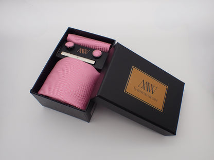 Soft blush pink necktie with a fine ditsy floral garden pattern, a sweet and stylish accessory for grooms.
