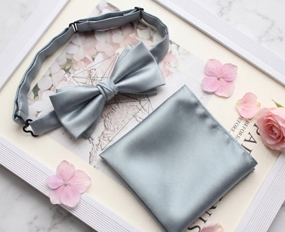 Premium Satin Silk Bow Tie & Pocket Square Set | Ultimate Groomsmen Bundle