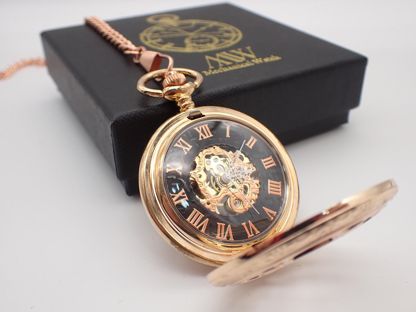 Rose Gold Pocket Watch Mechanical Skeleton | Groomsmen Gift
