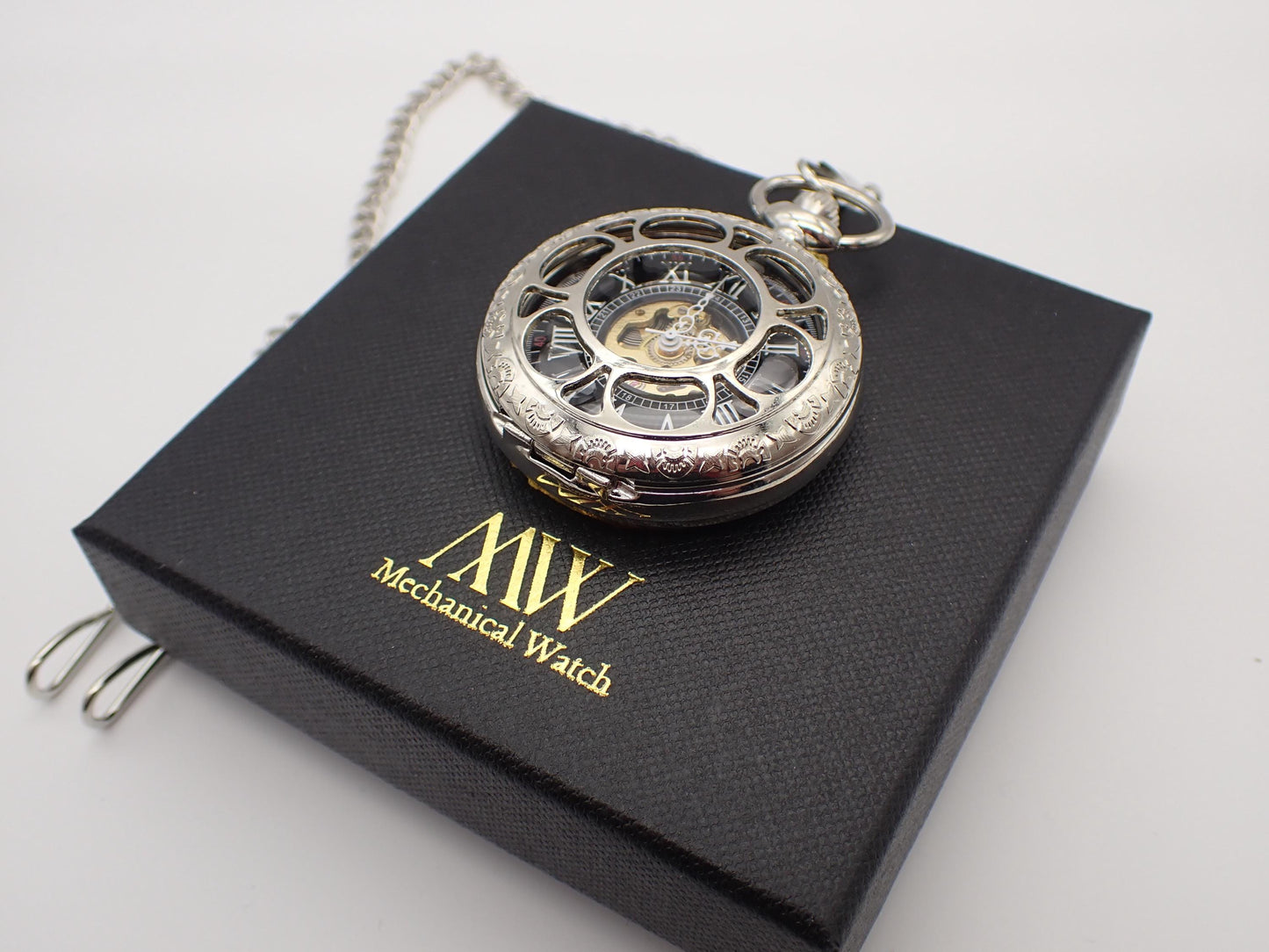 Silver Pocket Watch Mechanical Skeleton | Traditional Wedding Gift