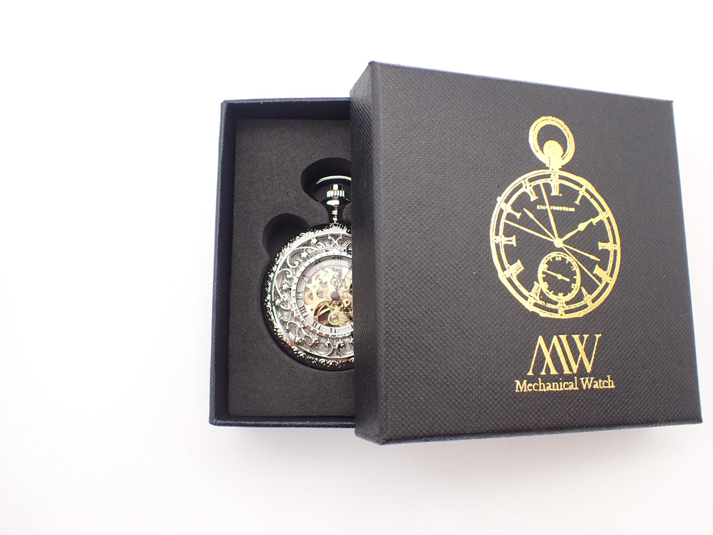 Silver Pocket Watch Mechanical Skeleton, Celestial Vine Style, Groomsmen Gift, Personalized Card, Taschenuhr Silber, Wedding Gift for Men