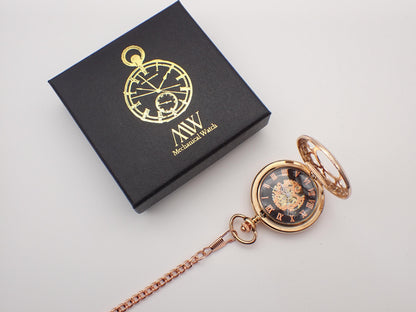 Rose Gold Pocket Watch Mechanical Skeleton | Groomsmen Gift