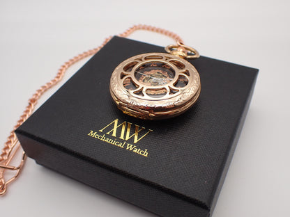 Rose Gold Pocket Watch Mechanical Skeleton | Groomsmen Gift